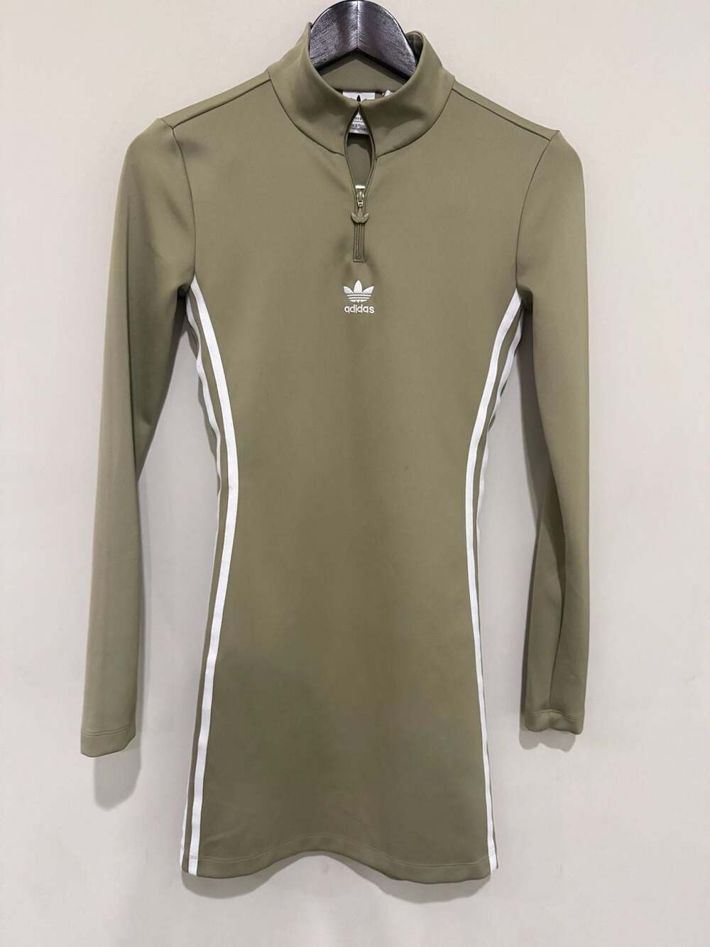 Adidas Originals Women Long Sleeve Quarter Zip Mock Dress H35615 Olive Green XS